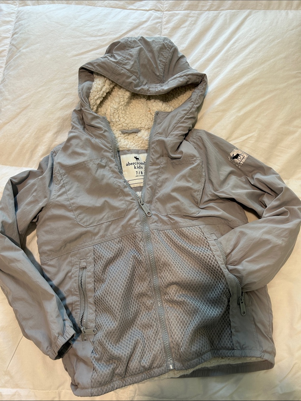 abercrombie kids Light Gray Hooded Sherpa-Lined Raincoat